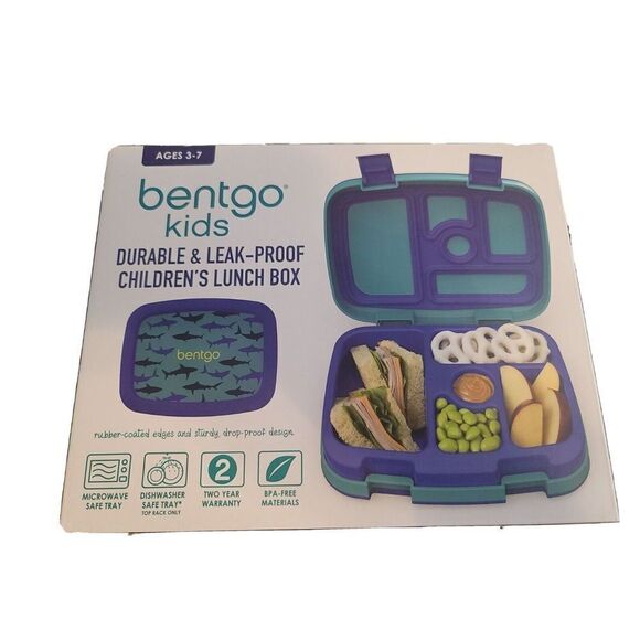 Bentgo Kids Lunch Box Bento-Styled Durable & Leak Proof Sharks NEW Blue Ages 3-7 - Picture 1 of 8